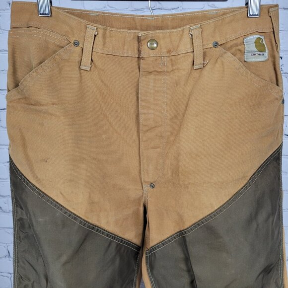 VTG Carhartt Brown Canvas Duck Briar Double Knee Hunting Pants USA 34x32 (30x31) - Picture 6 of 13